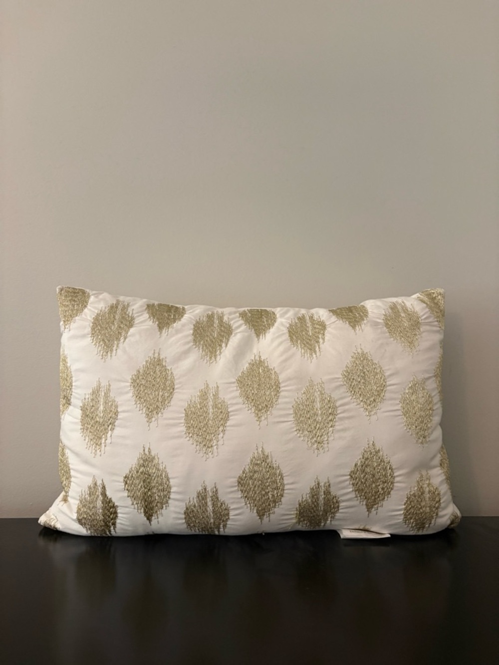 Gold Embroidered Accent Pillow with White Cover